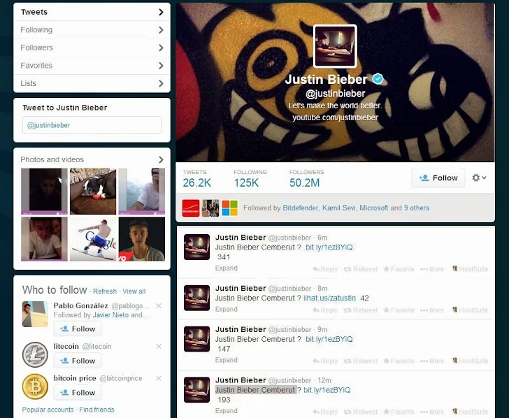 Justin Bieber Twitter account hacked, Spammed malicious links to 50 Million  Followers