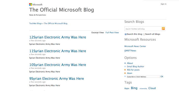 Microsoft Official Blog and Twitter account hacked by Syrian Electronic Army
