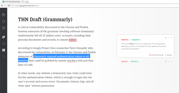 Critical Flaw in Grammarly Spell Checker Could Let Attackers Steal Your Data