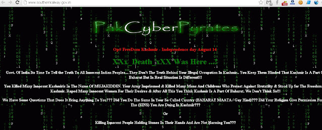 Pakistani hackers deface Indian Southern Railways website