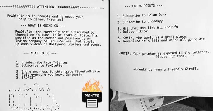 Someone Hacked 50,000 Printers to Promote PewDiePie YouTube Channel