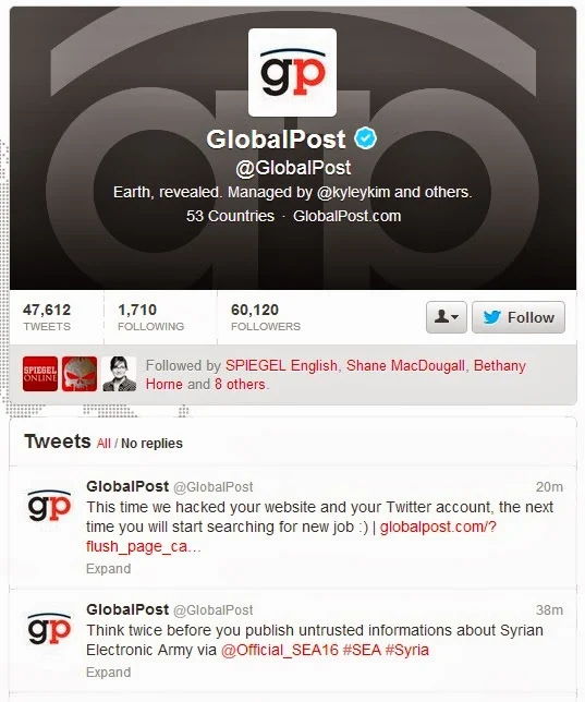 US news agency GlobalPost's twitter and website hacked by Syrian Electronic Army