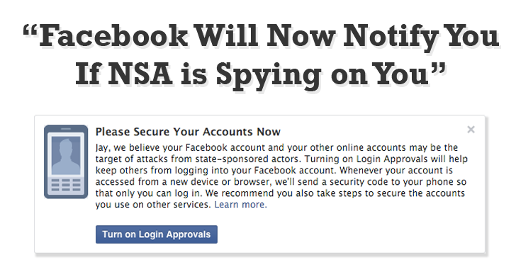 Facebook to Notify You If NSA is Spying on You.