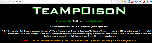 The City Of Rennes (France) Hacked against Anti-Islamic government of France