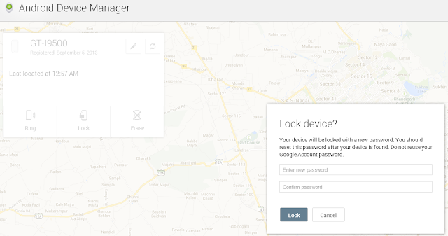 Android Device Manager allows user to Lock, Wipe and Locate device remotely