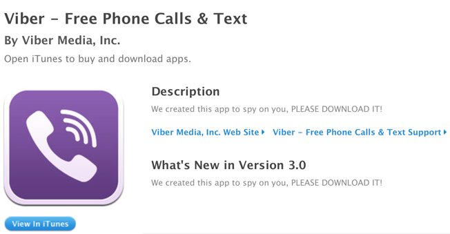 Viber's Apple App Store account hacked; Description changed by hackers