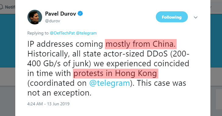 Telegram Suffers 'Powerful DDoS Attack' From China During Hong Kong Protests
