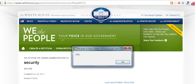 Persistent XSS Vulnerability in White House Website