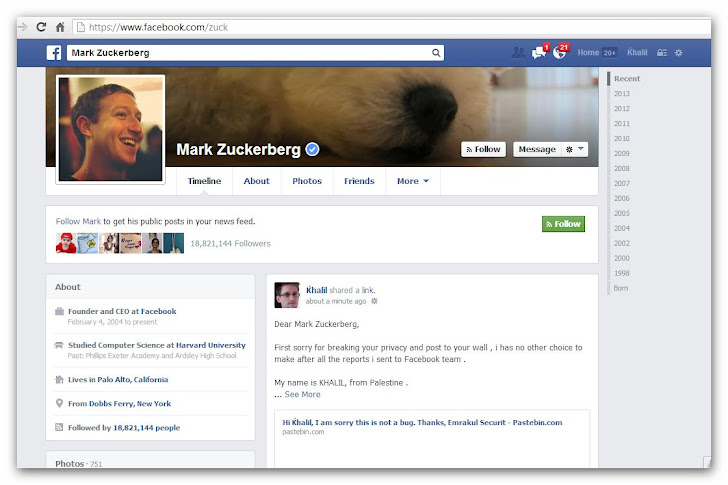 Palestinian Hacker posted vulnerability details on Mark Zuckerberg’s Timeline