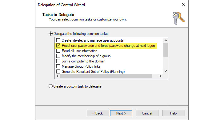 Choosing the Reset user passwords and force password change at next logon option