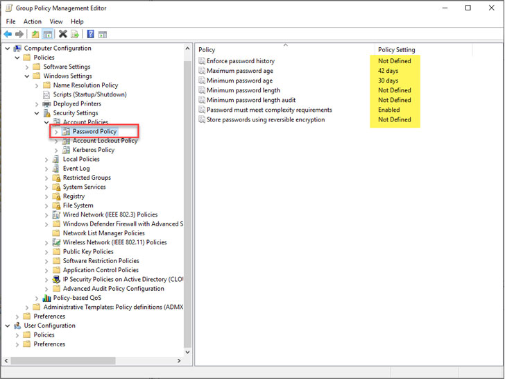 Active Directory Password Policy settings