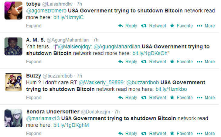 Spam Tweets 'US Government Trying to Shut Down Bitcoin' Spreading Malware