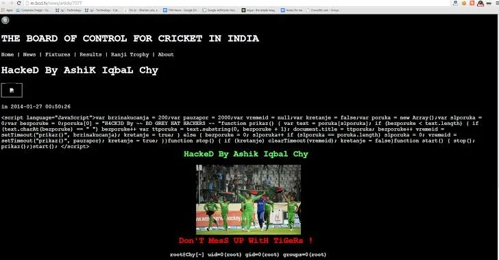 Bangladeshi Hackers defaced BCCI website after Board approves ICC takeover proposal