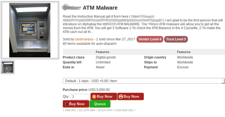 Dangerous Malware Allows Anyone to Empty ATMs—And It’s On Sale!