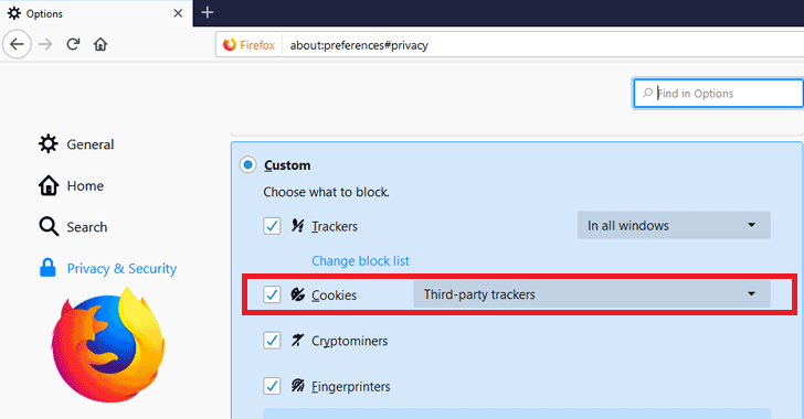 Firefox now blocks third-party tracking cookies, cryptomining scripts by  default - Help Net Security