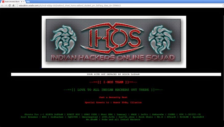 ORACLE Subdomain Page Defaced by Indian Hacker