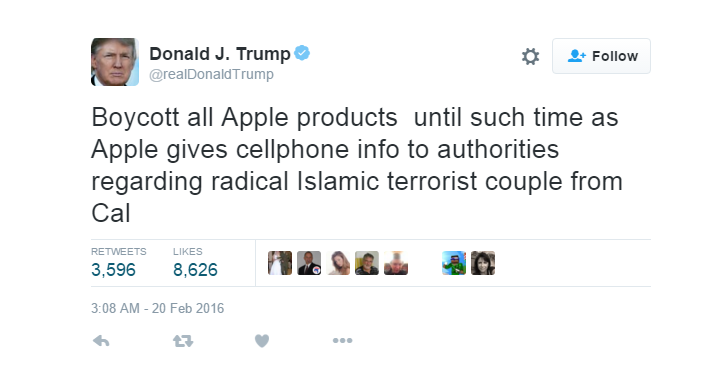Donald Trump Calls for Apple Boycott