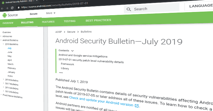 Android July 2019 Security Update Patches 33 New Vulnerabilities
