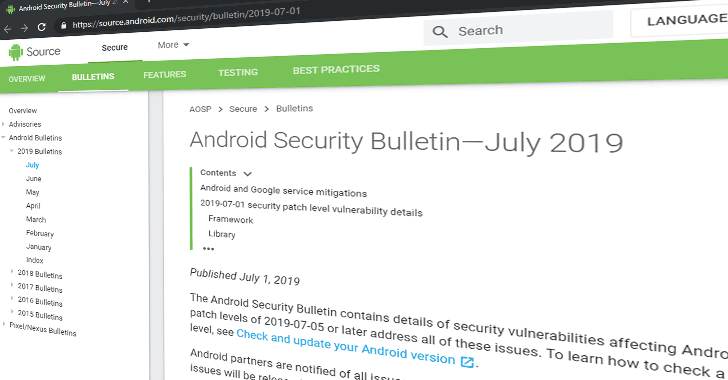 Android July 2019 Security Update Patches 33 New Vulnerabilities