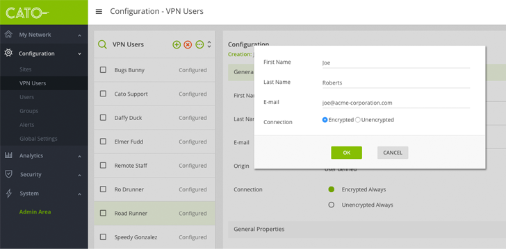 Figure 5: VPN user invitation sent from the Cato Management Application