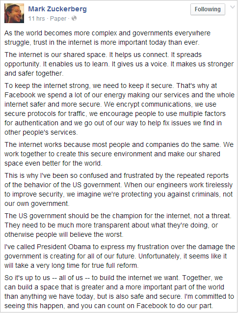 Mark Zuckerberg frustrated; Obama now irritated and Finally NSA Stated