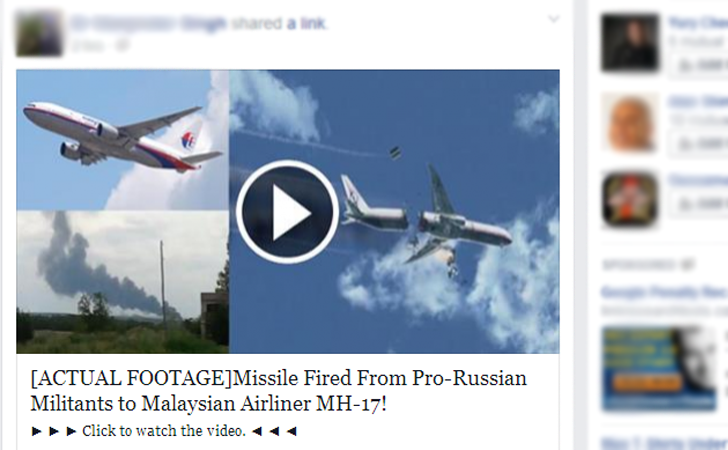 'Real Footage of Malaysian Flight MH 17 Shot Down' Facebook Spam Spreads Malware