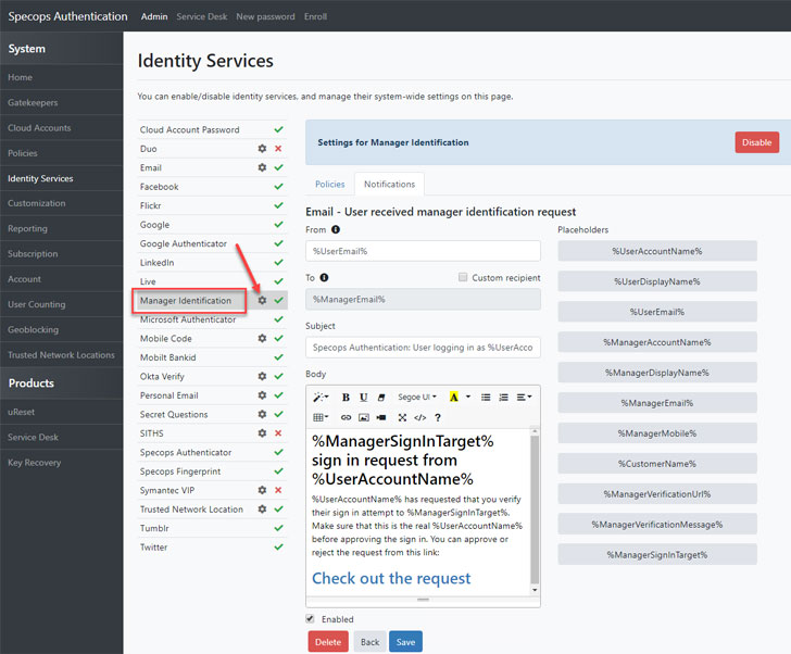 Configuring Manager Identification in Specops uReset