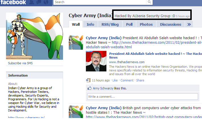 TheHackerNews and CyberArmy(India) Facebook Pages Hacked By Albania Security Group !