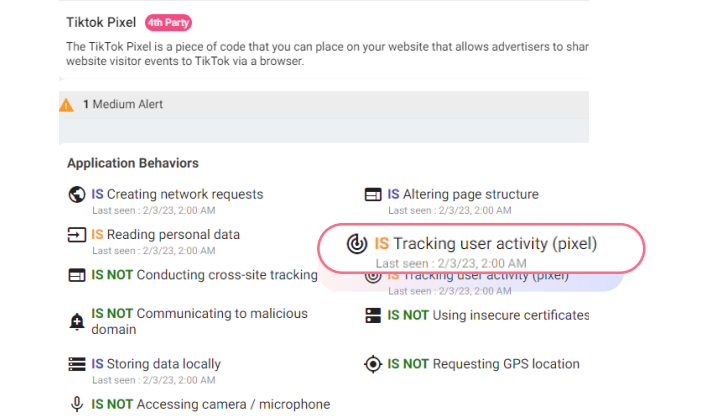 Screenshot of the rogue Tiktok pixel detection
