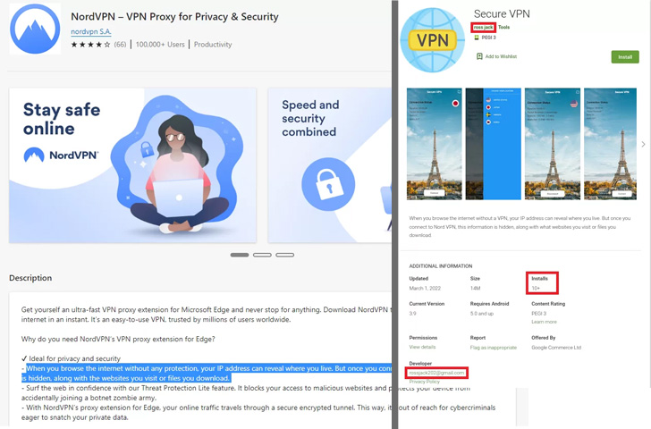 Fausses applications VPN Android